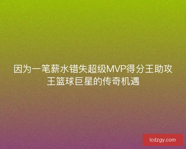因为一笔薪水错失超级MVP得分王助攻王篮球巨星的传奇机遇 因为一笔薪水错失超级MVP得分王助攻王篮球巨星的传奇机遇
